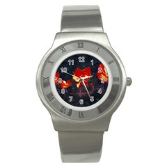 Grunge Floral Collage Design Stainless Steel Watch