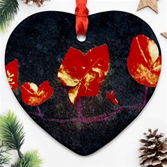 Grunge Floral Collage Design Heart Ornament (two Sides)