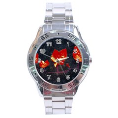 Grunge Floral Collage Design Stainless Steel Analogue Watch by dflcprintsclothing