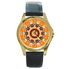 Abstract Kaleidoscope Colorful Round Gold Metal Watch