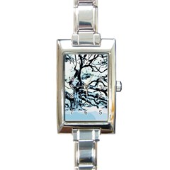 Tree Winter Blue Snow Cold Scene Rectangle Italian Charm Watch by Pakrebo