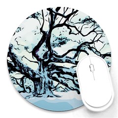 Tree Winter Blue Snow Cold Scene Round Mousepads by Pakrebo