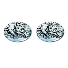 Tree Winter Blue Snow Cold Scene Cufflinks (oval) by Pakrebo