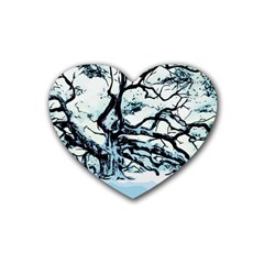 Tree Winter Blue Snow Cold Scene Rubber Coaster (heart)  by Pakrebo