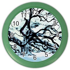 Tree Winter Blue Snow Cold Scene Color Wall Clock by Pakrebo