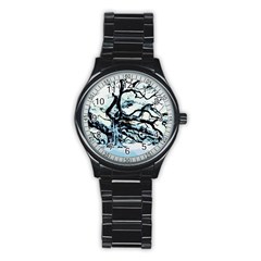 Tree Winter Blue Snow Cold Scene Stainless Steel Round Watch by Pakrebo