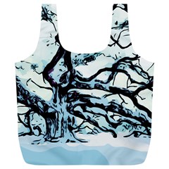 Tree Winter Blue Snow Cold Scene Full Print Recycle Bag (xl) by Pakrebo