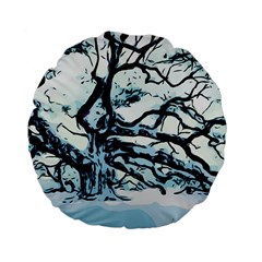 Tree Winter Blue Snow Cold Scene Standard 15  Premium Flano Round Cushions by Pakrebo