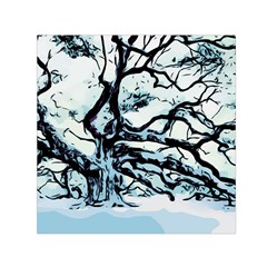 Tree Winter Blue Snow Cold Scene Small Satin Scarf (square) by Pakrebo