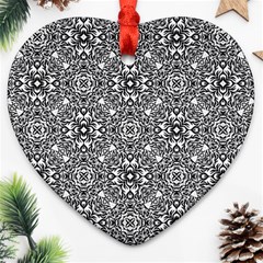 Black White Geometric Background Ornament (heart) by Pakrebo