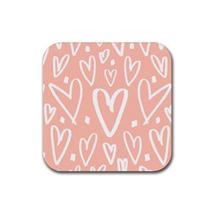 Coral Pattren With White Hearts Rubber Coaster (square)  by alllovelyideas