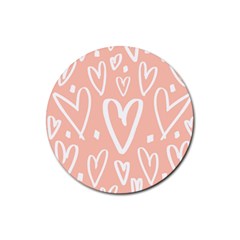 Coral Pattren With White Hearts Rubber Round Coaster (4 Pack)  by alllovelyideas