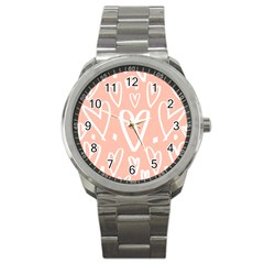 Coral Pattren With White Hearts Sport Metal Watch by alllovelyideas