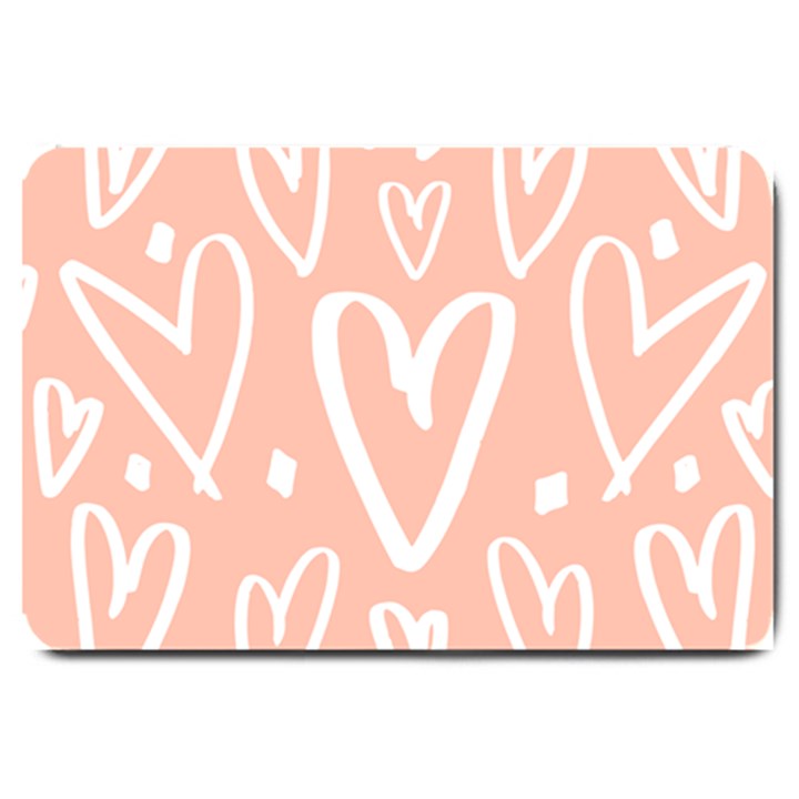 coral pattren with white hearts Large Doormat 