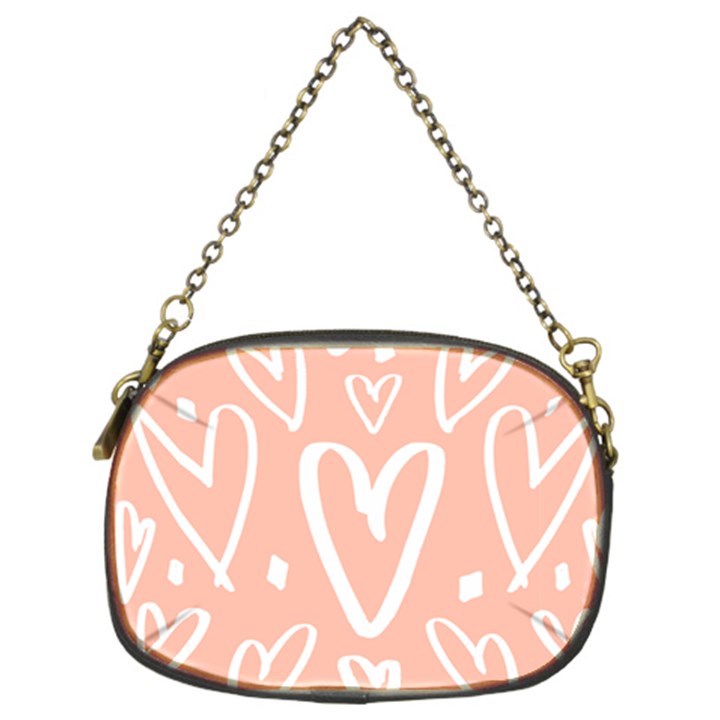 coral pattren with white hearts Chain Purse (Two Sides)