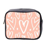 coral pattren with white hearts Mini Toiletries Bag (Two Sides) Front