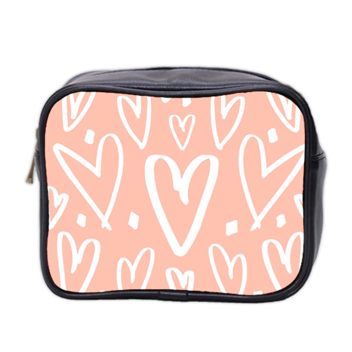 coral pattren with white hearts Mini Toiletries Bag (Two Sides)