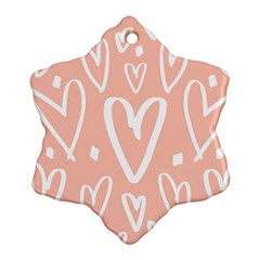 Coral Pattren With White Hearts Snowflake Ornament (two Sides) by alllovelyideas