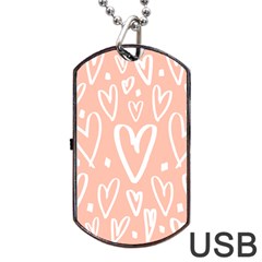 Coral Pattren With White Hearts Dog Tag Usb Flash (two Sides) by alllovelyideas