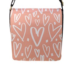 Coral Pattren With White Hearts Flap Closure Messenger Bag (l) by alllovelyideas