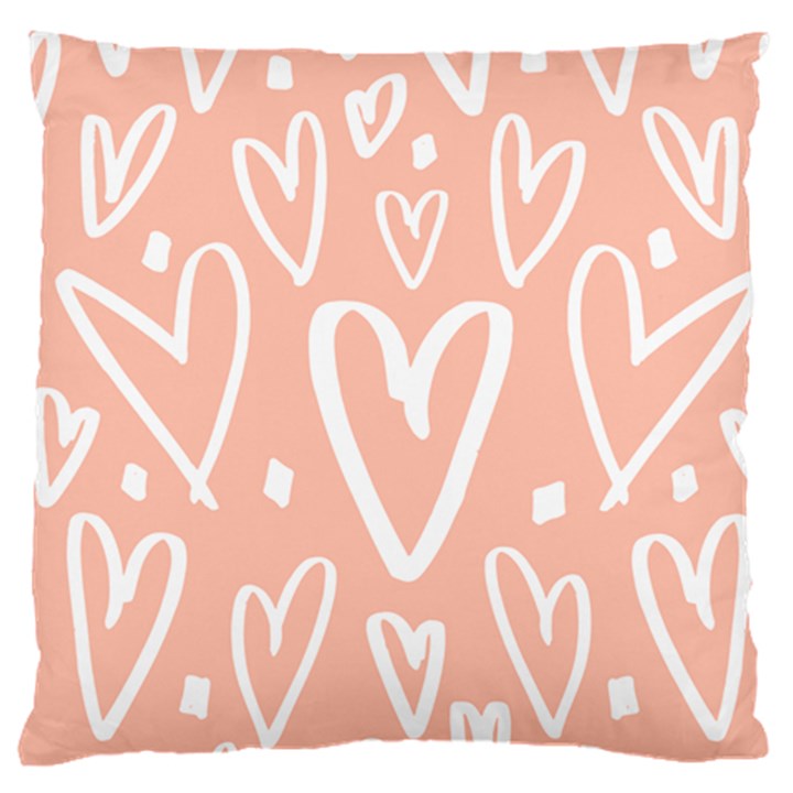 coral pattren with white hearts Standard Flano Cushion Case (Two Sides)