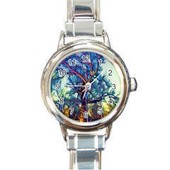 Tree Colorful Nature Landscape Round Italian Charm Watch by Pakrebo