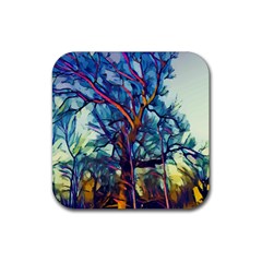 Tree Colorful Nature Landscape Rubber Coaster (square)  by Pakrebo