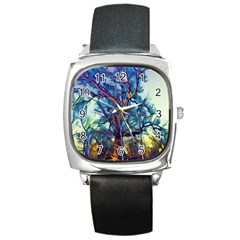 Tree Colorful Nature Landscape Square Metal Watch by Pakrebo