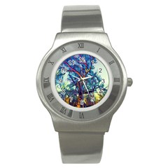 Tree Colorful Nature Landscape Stainless Steel Watch by Pakrebo