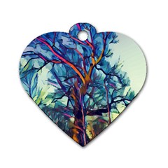 Tree Colorful Nature Landscape Dog Tag Heart (one Side) by Pakrebo