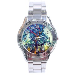 Tree Colorful Nature Landscape Stainless Steel Analogue Watch by Pakrebo