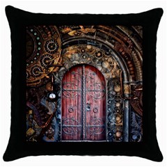 Steampunk Gears Pipes Brass Door Throw Pillow Case (black) by Pakrebo