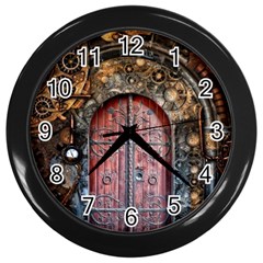 Steampunk Gears Pipes Brass Door Wall Clock (black) by Pakrebo