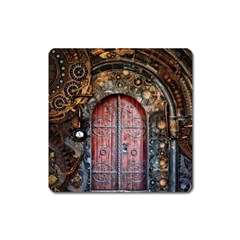 Steampunk Gears Pipes Brass Door Square Magnet by Pakrebo