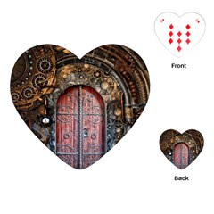 Steampunk Gears Pipes Brass Door Playing Cards (heart) by Pakrebo