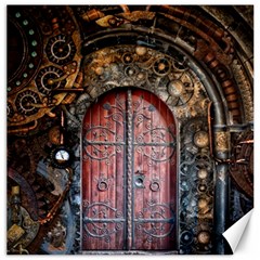 Steampunk Gears Pipes Brass Door Canvas 12  X 12  by Pakrebo