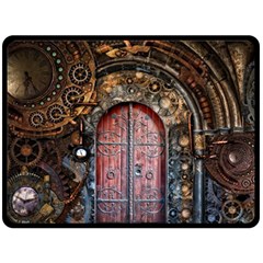 Steampunk Gears Pipes Brass Door Fleece Blanket (large)  by Pakrebo