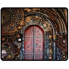 Steampunk Gears Pipes Brass Door Double Sided Fleece Blanket (medium)  by Pakrebo