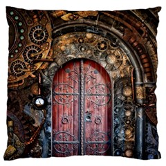 Steampunk Gears Pipes Brass Door Large Flano Cushion Case (one Side) by Pakrebo