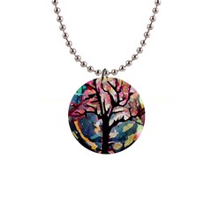 Tree Moon Night Sky Landscape 1  Button Necklace by Pakrebo