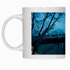 Bridge Trees Walking Nature Road White Mugs by Pakrebo