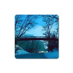 Bridge Trees Walking Nature Road Square Magnet by Pakrebo