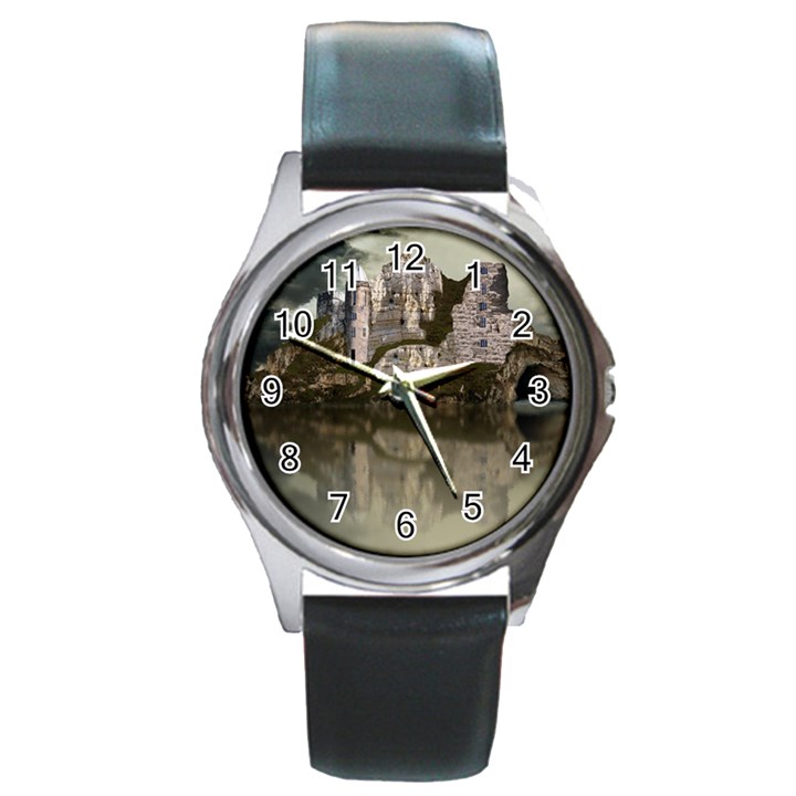 Sea Fortress Lake Reflection Sky Round Metal Watch