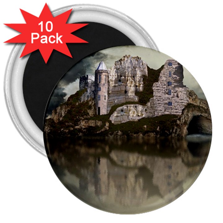 Sea Fortress Lake Reflection Sky 3  Magnets (10 pack) 