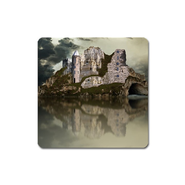 Sea Fortress Lake Reflection Sky Square Magnet