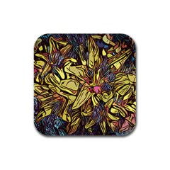 Lilies Abstract Flowers Nature Rubber Square Coaster (4 Pack)  by Pakrebo