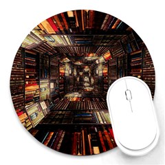 Library Tunnel Books Stacks Round Mousepads by Pakrebo