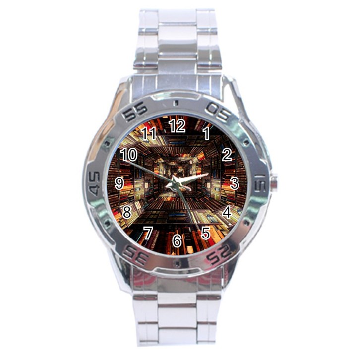 Library Tunnel Books Stacks Stainless Steel Analogue Watch