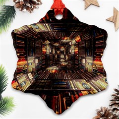 Library Tunnel Books Stacks Snowflake Ornament (two Sides) by Pakrebo