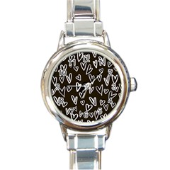 White Hearts - Black Background Round Italian Charm Watch by alllovelyideas